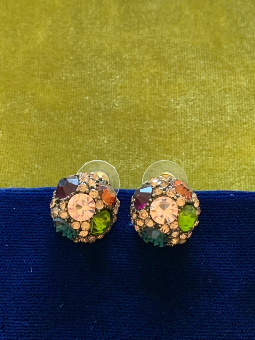 Vintage Dome Multicolor Crystal Cluster Stud Earrings - Unknown Brand